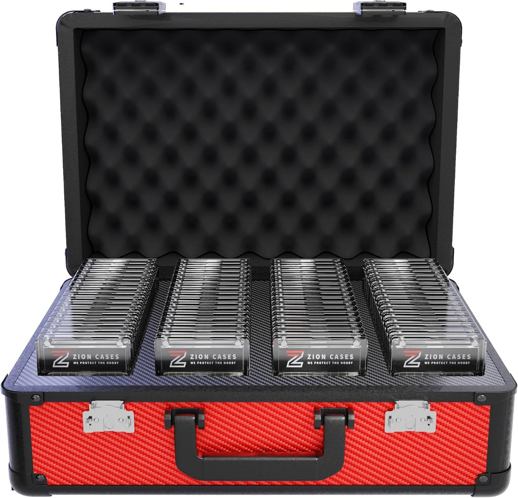 Zion Cases Slab Case XL Graded Card Case; The Original Slab Case for Graded Cards; Fits PSA, BGS, HGA, and CSG Graded Trading Card Slabs; Ideal Travel Storage Solution; (Carbon Fiber Red)