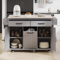 Farmhouse Kitchen Island with Trash Can Storage Cabinet, Kitchen Cart with Drop Leaf, Spice Rack, Towel Rack and Drawer, Rolling Kitchen Island on Wheels with Adjustable Shelf (Grey1)
