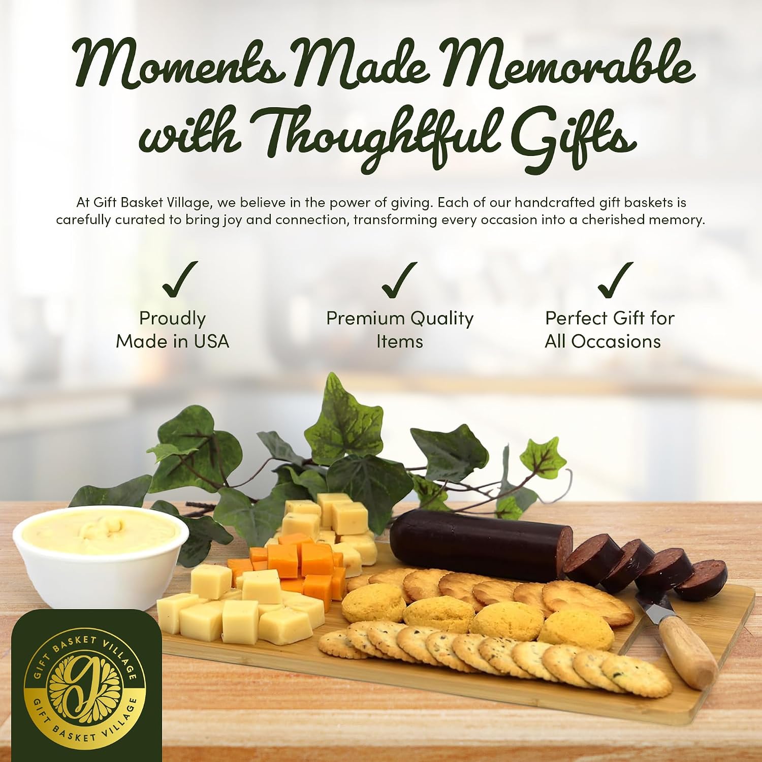 Gift Basket Village: The Cut Above Gift Basket - Gourmet Cheese, Sausage, Nuts & Snacks, Includes Cheese Spreader