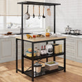 Kitchen Island with Power Outlet, Kitchen Island Table with Baker's Rack and Microwave Shelf, Coffee Bar with 3-Tier Shelves, 5 Hooks, for Dining Room, Living Room