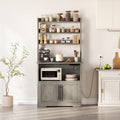 Garvee Farmhouse Bakers Rack with Power Outlets, Microwave Stand with Cabinet, Kitchen Hutch Pantry Cabinet, Kitchen Coffee Bar Cabinet for Spices, Dishes, and Pots, Gray