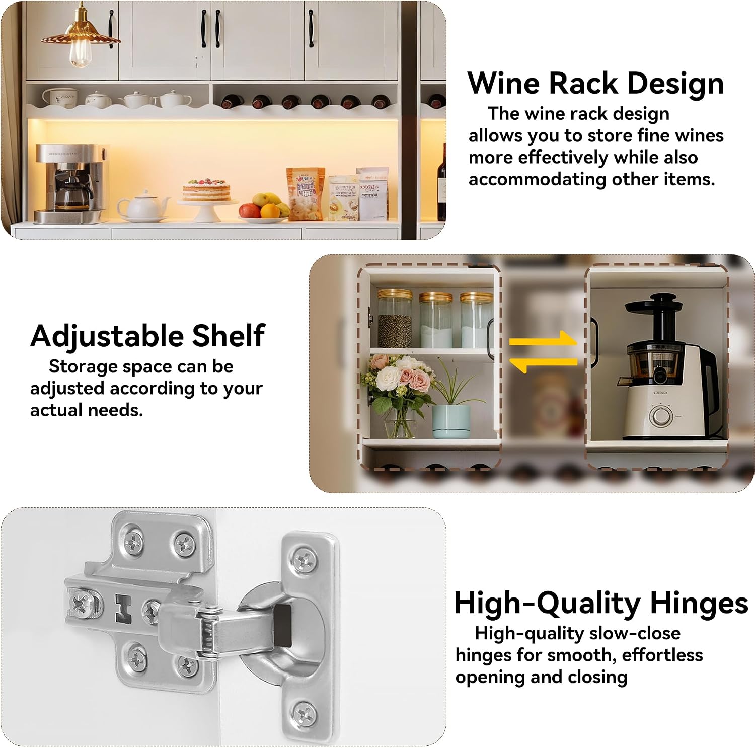 72' Tall Kitchen Pantry Cabinet with Charging Station 55' Wide Kitchen Hutch Cabinet with LED Light and Countertop Large Kitchen Pantry Storage Cabinet With Adjustable Shelves and Wine Rack