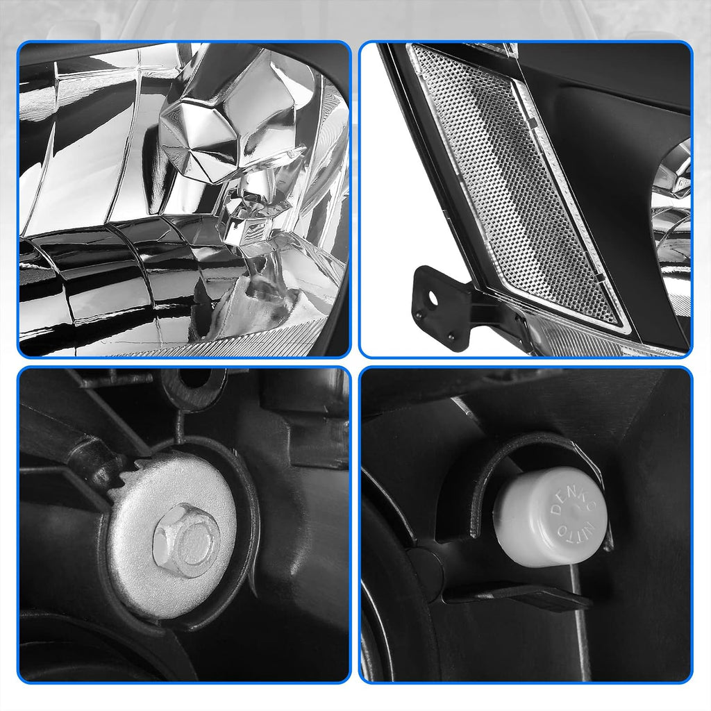 DWVO Headlight Assembly Compatible with 03 04 05 06 07 Accord OE Headlamp Replacement Black Housing Clear Reflector Clear Lens
