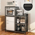 METYERRY 4-Piece Set Mini Fridge Stand with Power Outlet,Kitchen Bakers Rack with Storage,Mini Fridge and Microwave Stand,Coffee Bar, Free Standing Shelf for Kitchen, Home Office,Rustic Brown