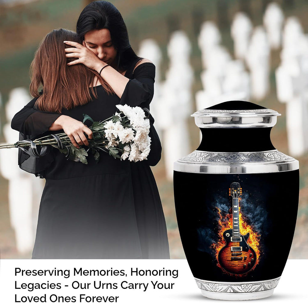 Guitar Urn for Ashes Adult Male & Female - Urns for Ashes - Funeral Memorial Set - Small Urns - Companion Urn - Hand Engraved - Combo of 10 Inch & 3 Inch