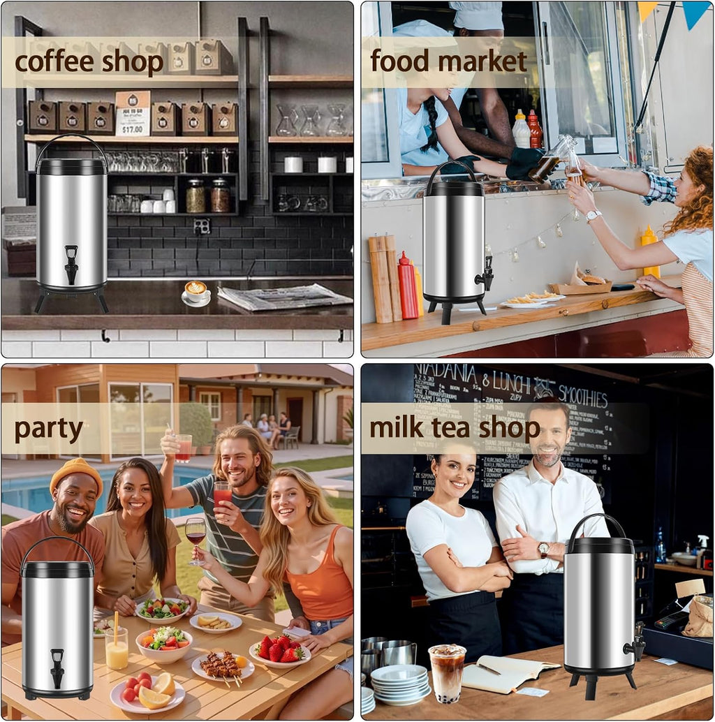 Insulated Stainless Steel Bucket With Tap 12L/3.2Gallon Cold Drink Hot Water Dispenser With Folding Feet Coffee Wine Milk Tea Barrel For Restaurant Party Home Catering Use