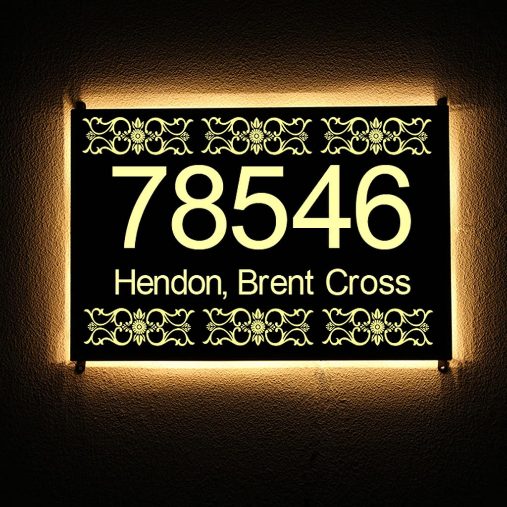 Modern Illuminated House Number Sign Plaque,Stainless Steel & Acrylic Backlit Floating Address Number Plaque,Light Up Address Plaque,Black,Warm White Light,40*34