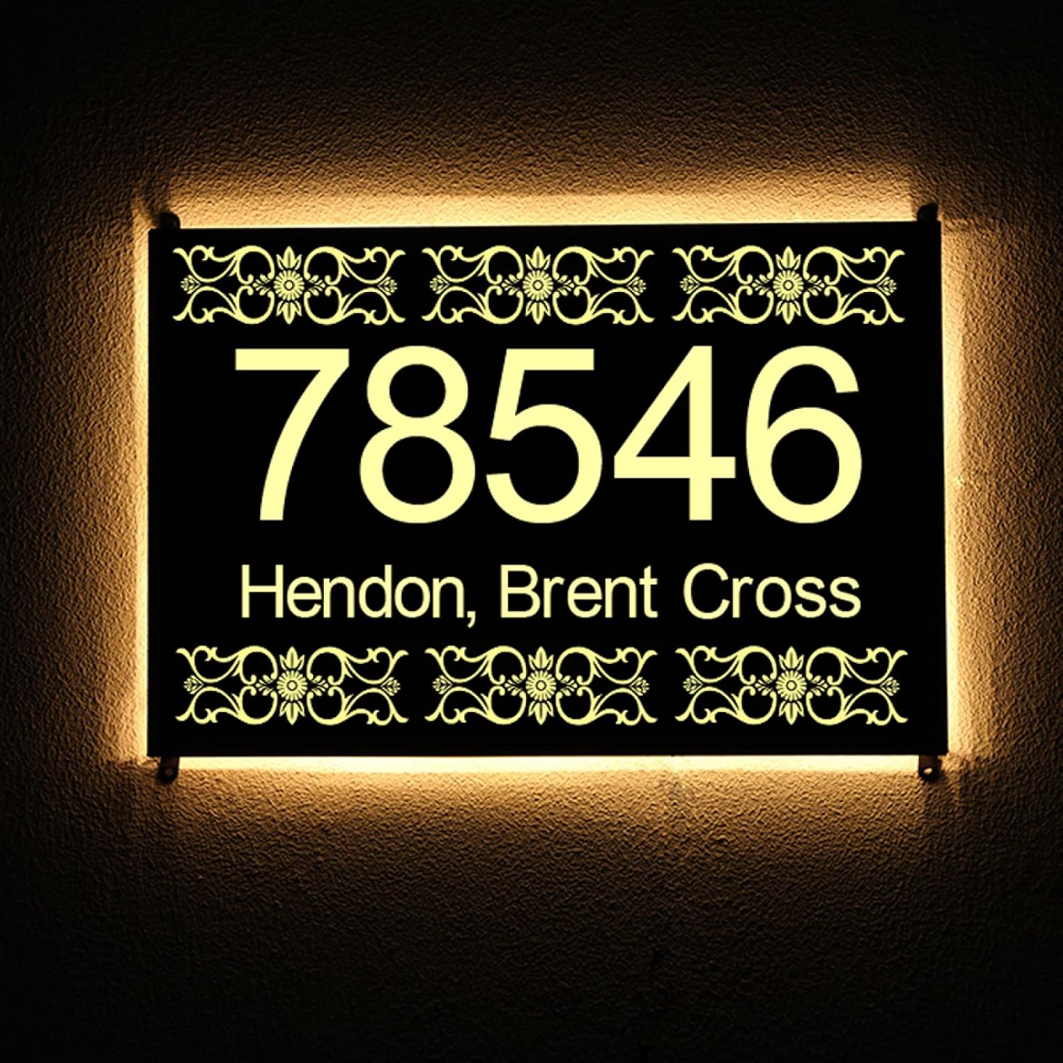 Modern Illuminated House Number Sign Plaque,Stainless Steel & Acrylic Backlit Floating Address Number Plaque,Light Up Address Plaque,Black,Warm White Light,40*34