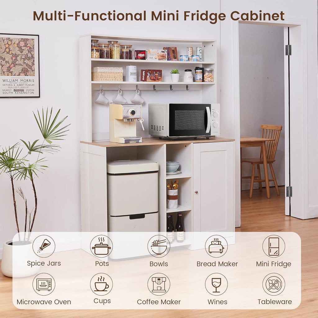 69' Coffee Bar with Mini Fridge Space, Mini Fridge Cabinet with Power Outlet, Liquor Wine Cabinet, Microwave Stand with Storage, Refrigerator Stand for Kitchen, Apartment, Home Bar, Dorm