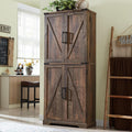 ACCOHOHO 72' Tall Kitchen Pantry, Farmhouse Storage Cabinet with Barn Doors, Organizer, Drawer and Adjustable Shelves, Rustic Wood Cupboard for Kitchen, Dining Room, Bathroom, Rustic Brown