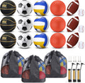 Leyndo 18 Pcs Sports Ball Set for Kids, Official Size Basketball Football Soccer Ball Playground Volleyball Baseball Outdoor Sport Equipment Bag and Pump Back to School Gift