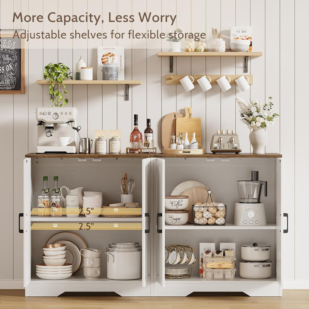 Sideboard Buffet Cabinet, Modern Farmhouse Kitchen Storage Cabinet, 63' Modular Accent Cabinet Coffee Station Bar Media Console Table Credenza for Kitchen Dining Room, Living Room Entryway Hallway
