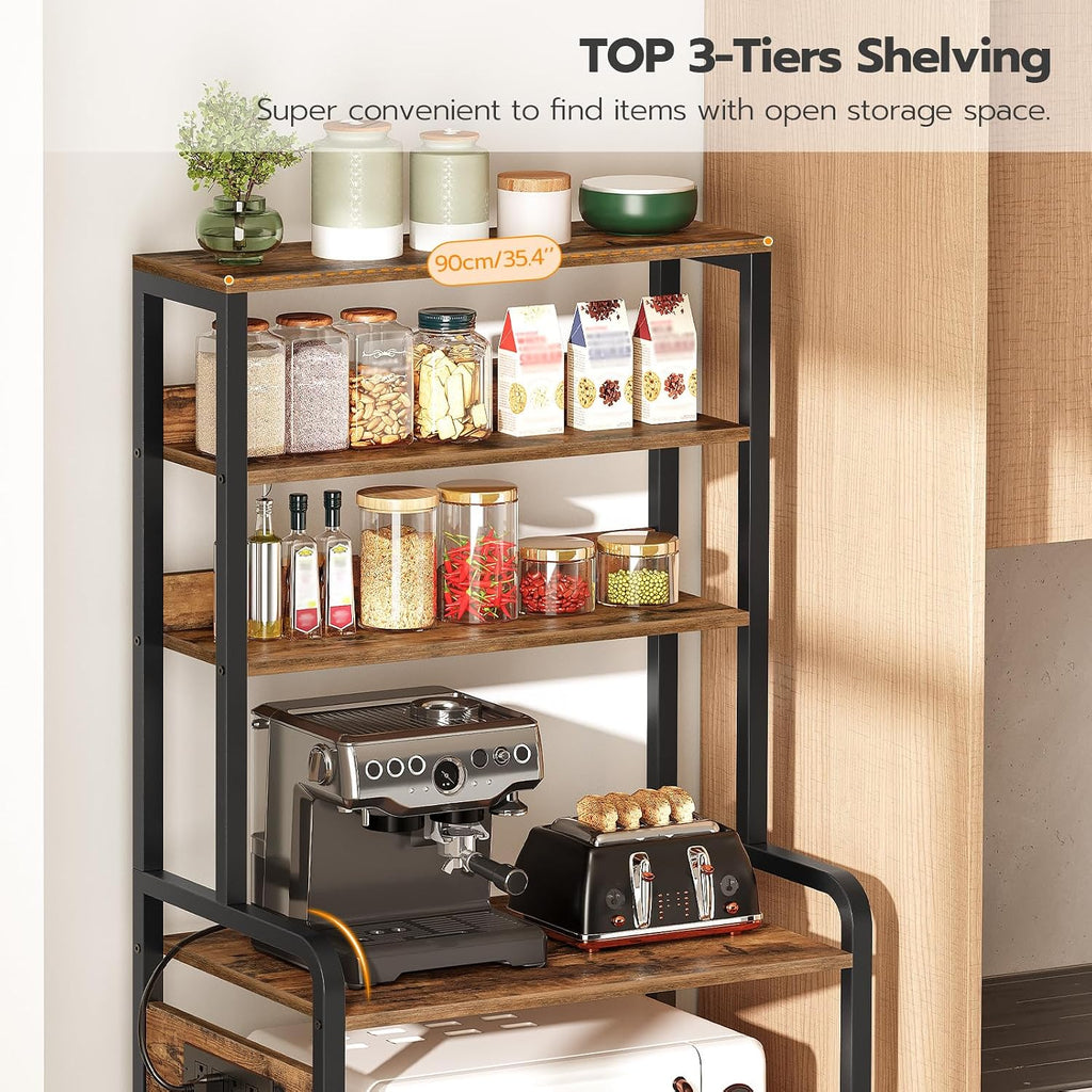 HOOBRO Bakers Rack with Power Outlet, 6-Tier Microwave Stand with LED Light BF06HB01-BF64UDHB01