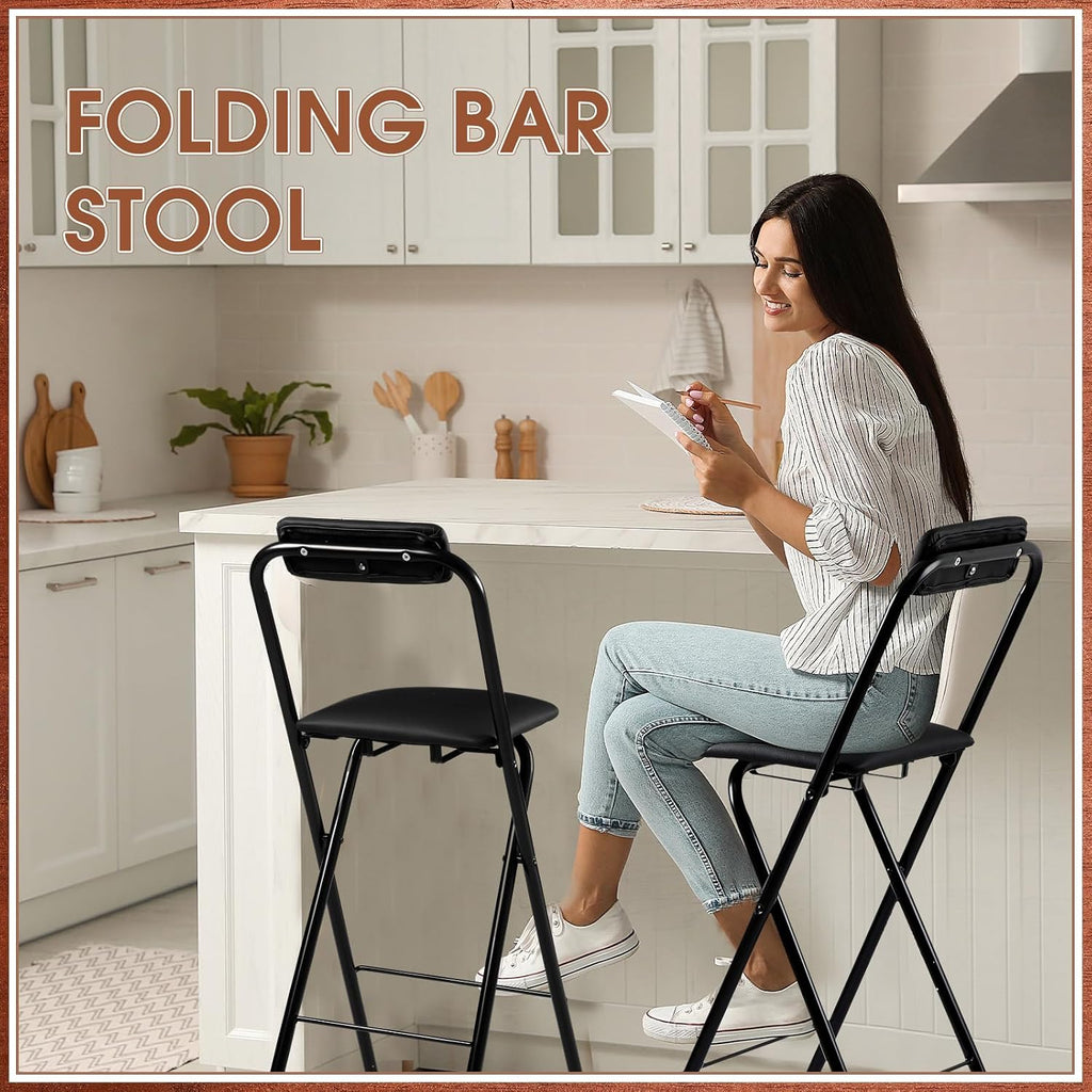 Geelin 4 Pcs 27.5 Inch Folding Chair Stool Chair Foldable Chair Portable Folding Chairs with Padded Seats Small Bar Office Guitar Desk Counter Fold up Sitting Stool Chair for Adults Kids