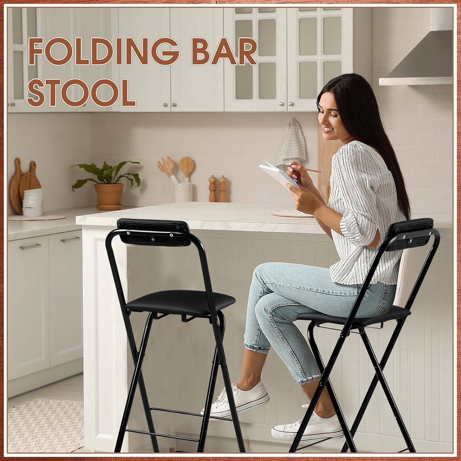 Geelin 4 Pcs 27.5 Inch Folding Chair Stool Chair Foldable Chair Portable Folding Chairs with Padded Seats Small Bar Office Guitar Desk Counter Fold up Sitting Stool Chair for Adults Kids