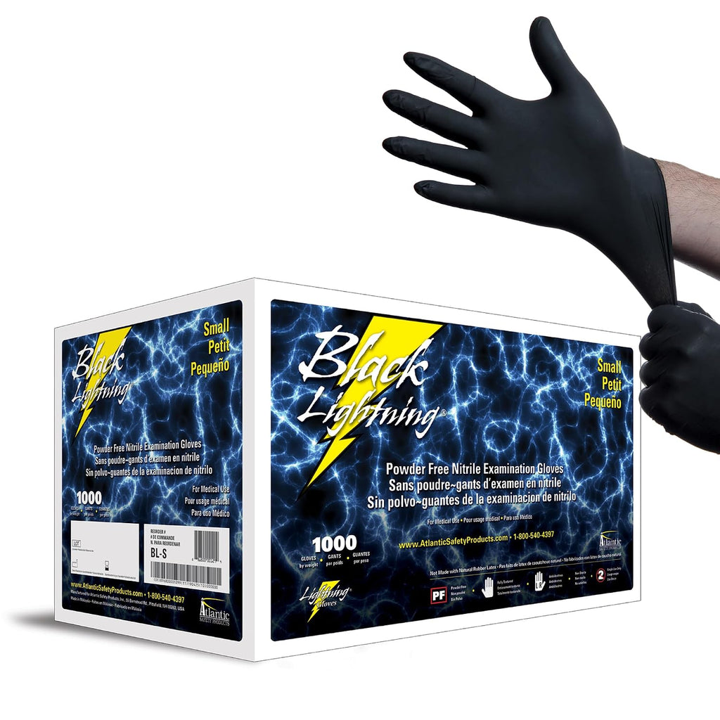 Black Lightning Nitrile Gloves 6 Mil, Disposable Powder-Free Exam & Work Gloves, Heavy Duty Chemical Resistant, Food Safe, Medical & Mechanic Gloves, Black, Medium, 1000 Count