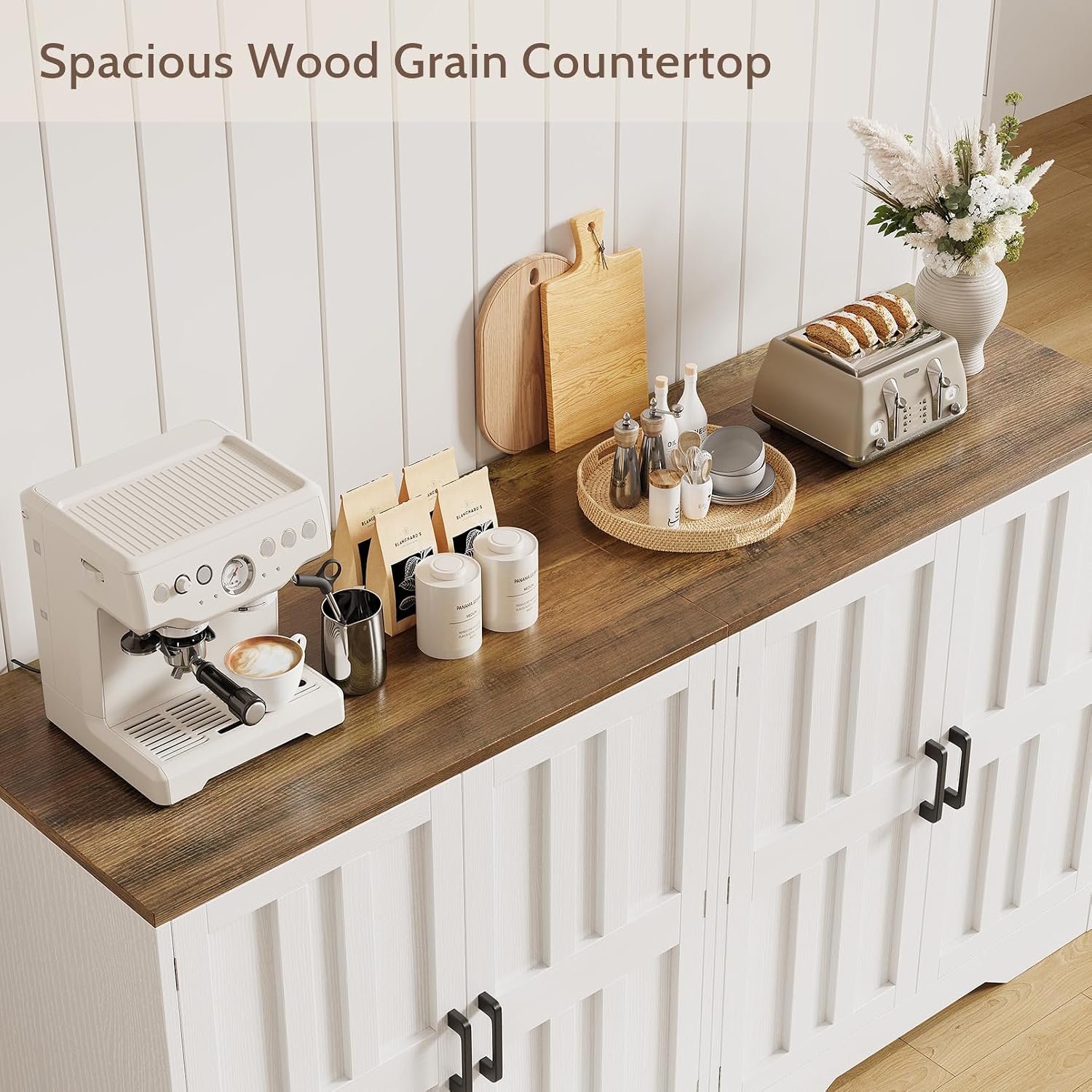 Sideboard Buffet Cabinet, Modern Farmhouse Kitchen Storage Cabinet, 63' Modular Accent Cabinet Coffee Station Bar Media Console Table Credenza for Kitchen Dining Room, Living Room Entryway Hallway