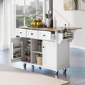 Modern Kitchen Island on 5 Wheels with Storage Cabinet and Drop-Leaf Countertop, Kitchen Cart with Cabinet Door Internal Storage Racks and 3 Drawers for Dinning Room (White#M)