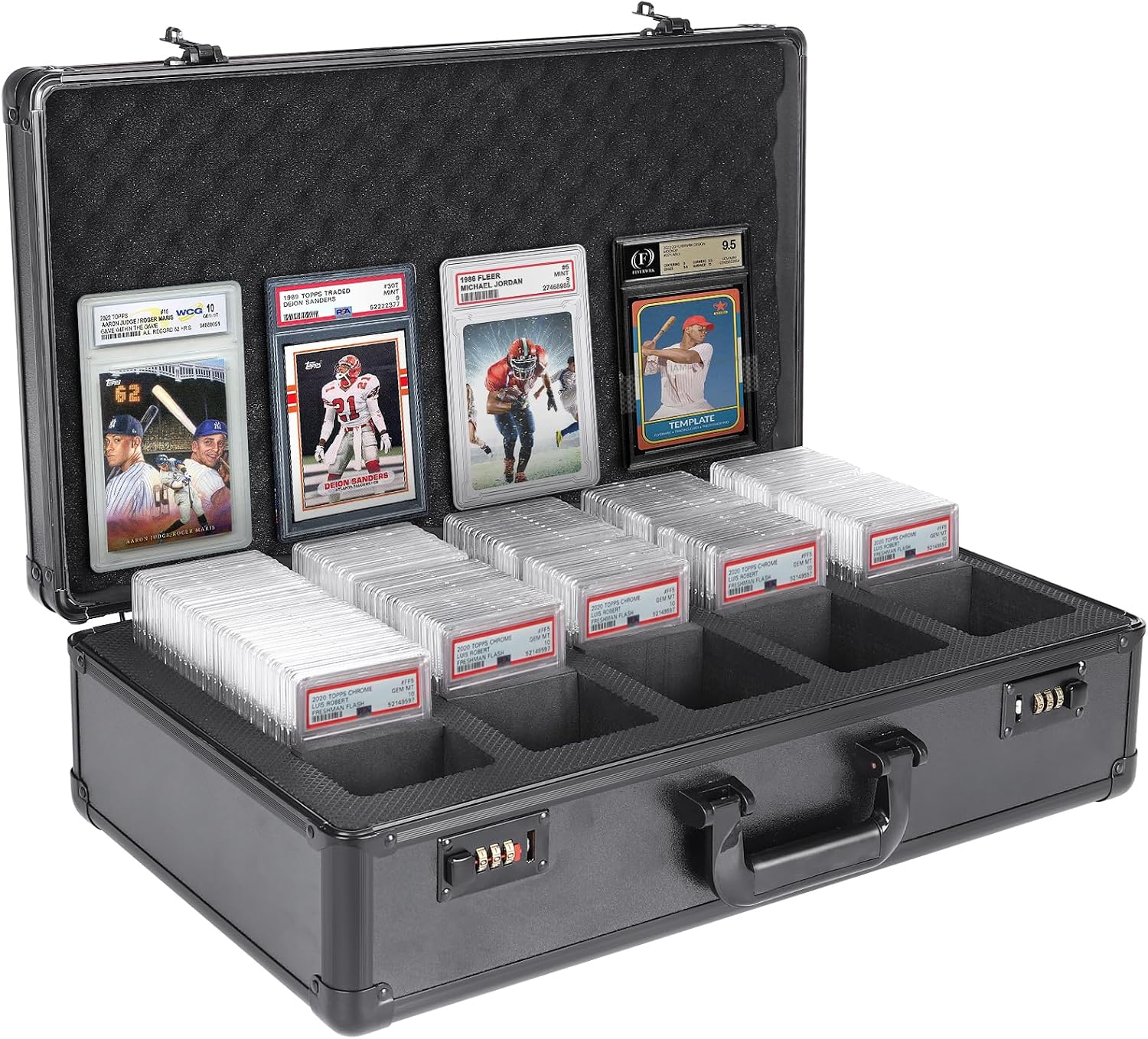 Graded Card Storage Box 5 Slots, PSA/BGS Graded Slabs-Collector Box for Trading & Sports Cards with Coded Lock, Easy to Carry(No Card)