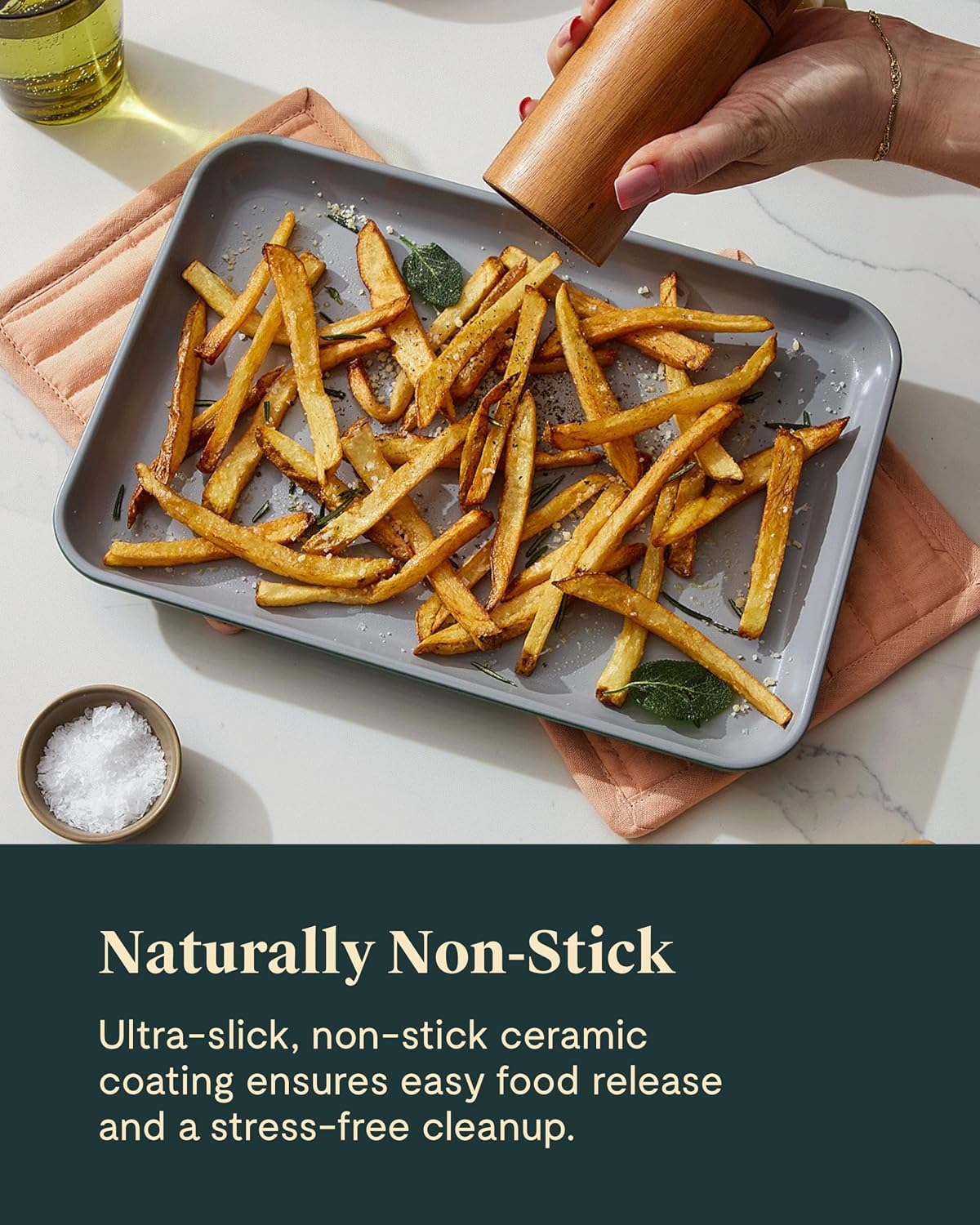 Caraway Non-Stick Ceramic Baking Sheet Trio - Naturally Slick Ceramic Coating - Non-Toxic, PTFE & PFOA Free - 18 x 13' Large, 15 x 10' Medium, & 9' x 13' Small - Slate
