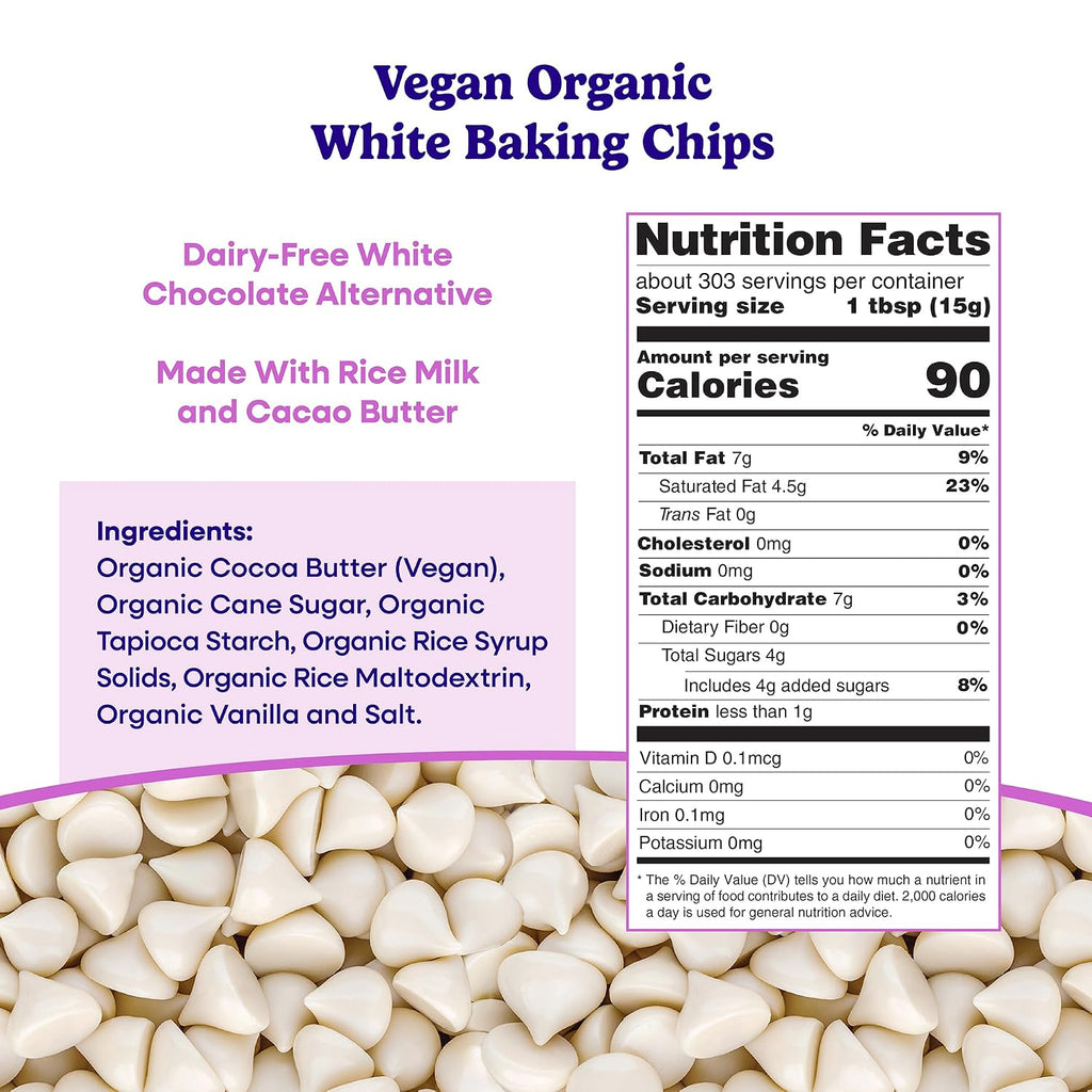 Pascha Organic Vegan White Baking Chips - Dairy-Free Alternative - Rice-Based Bulk Baking Chocolate - Allergen-Free & Plant-Based - Rainforest Alliance Certified Cocoa Butter, (10 lbs)