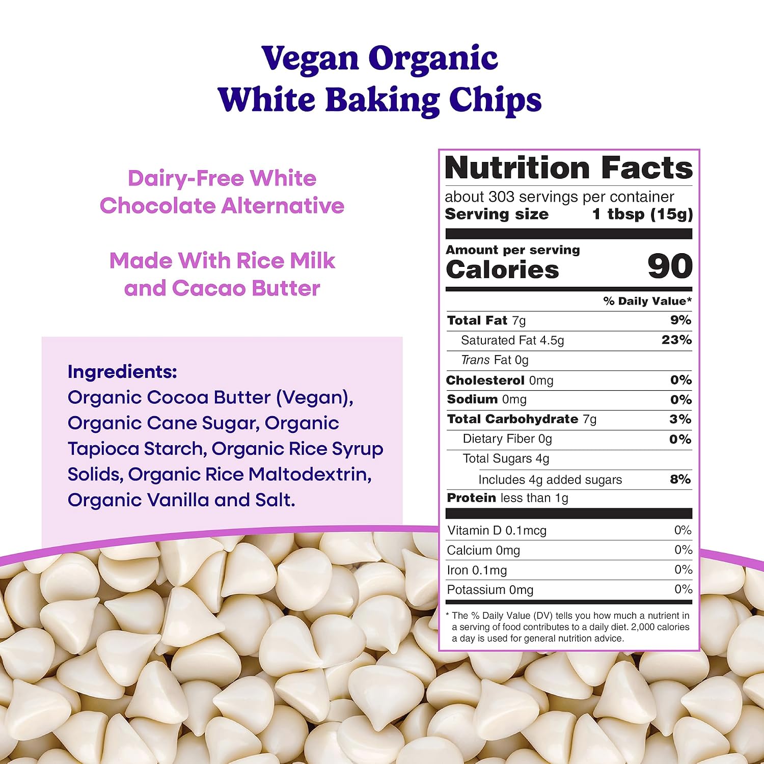Pascha Organic Vegan White Baking Chips - Dairy-Free Alternative - Rice-Based Bulk Baking Chocolate - Allergen-Free & Plant-Based - Rainforest Alliance Certified Cocoa Butter, (10 lbs)