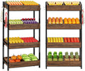 LITTLE TREE 4-Tier Wood Fruit Vegetable Storage Basket Stand Set of 2, Versatile Utility Shelf Rack for Kitchen, Office, Store, Supremarket, Vintage Brown