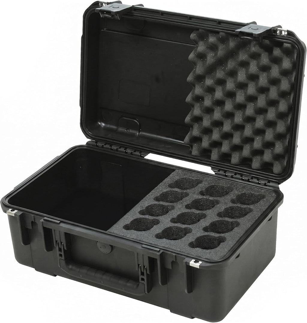 SKB iSeries Microphone Hard Case, Waterproof Polypropylene Shell with 12-Slot Foam Interior and Cable Storage for Mic System Protection