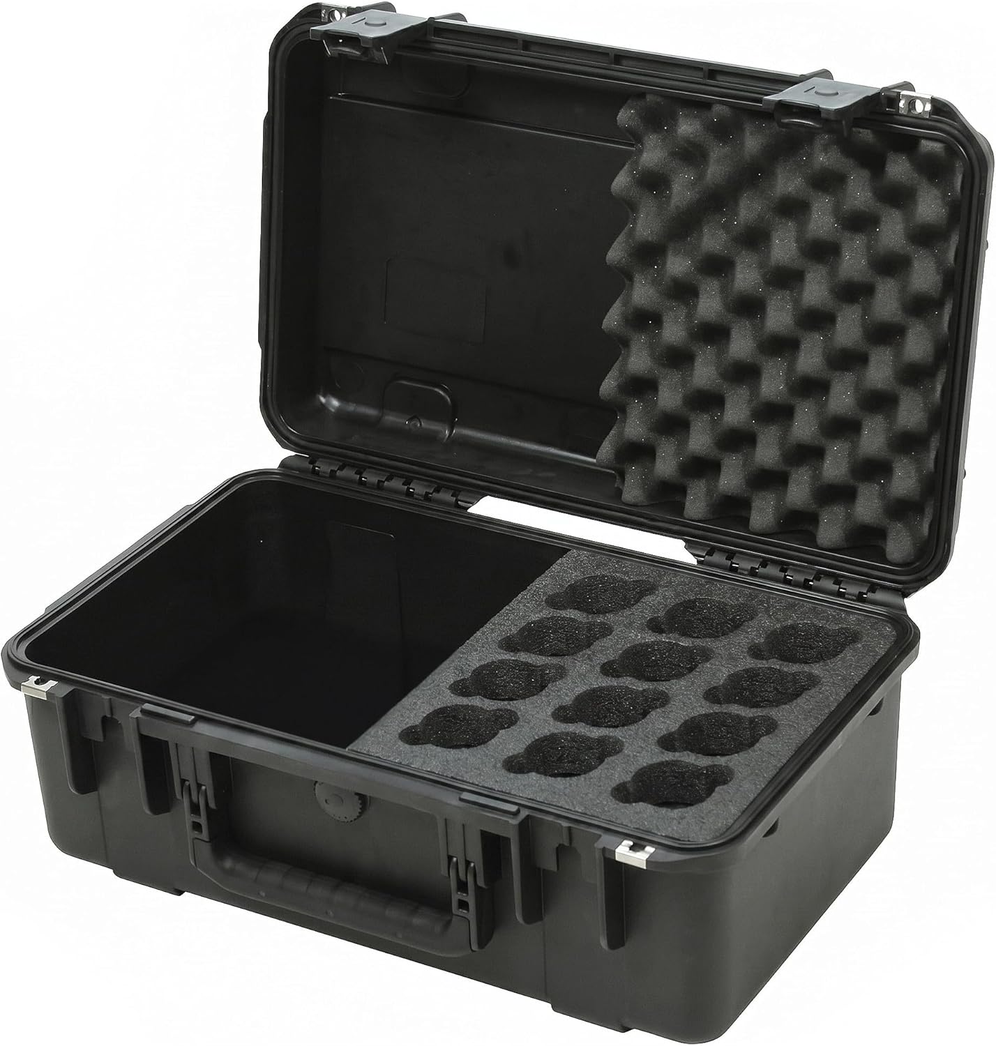 SKB iSeries Microphone Hard Case, Waterproof Polypropylene Shell with 12-Slot Foam Interior and Cable Storage for Mic System Protection