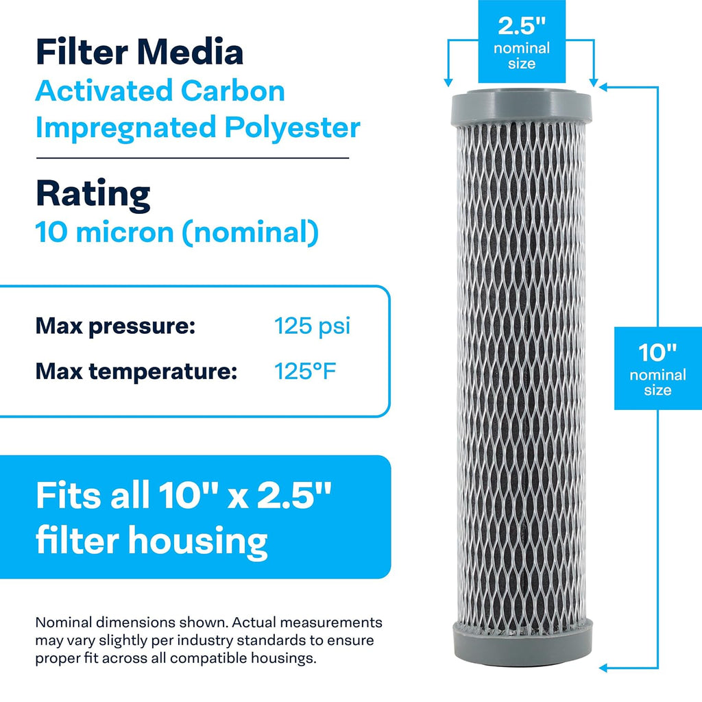 SpiroPure SP-NCP-10 10x2.5 10 Micron Dual Purpose Sediment and Carbon Water Filter Cartridge NCP-10 155367-43 (Case of 24)