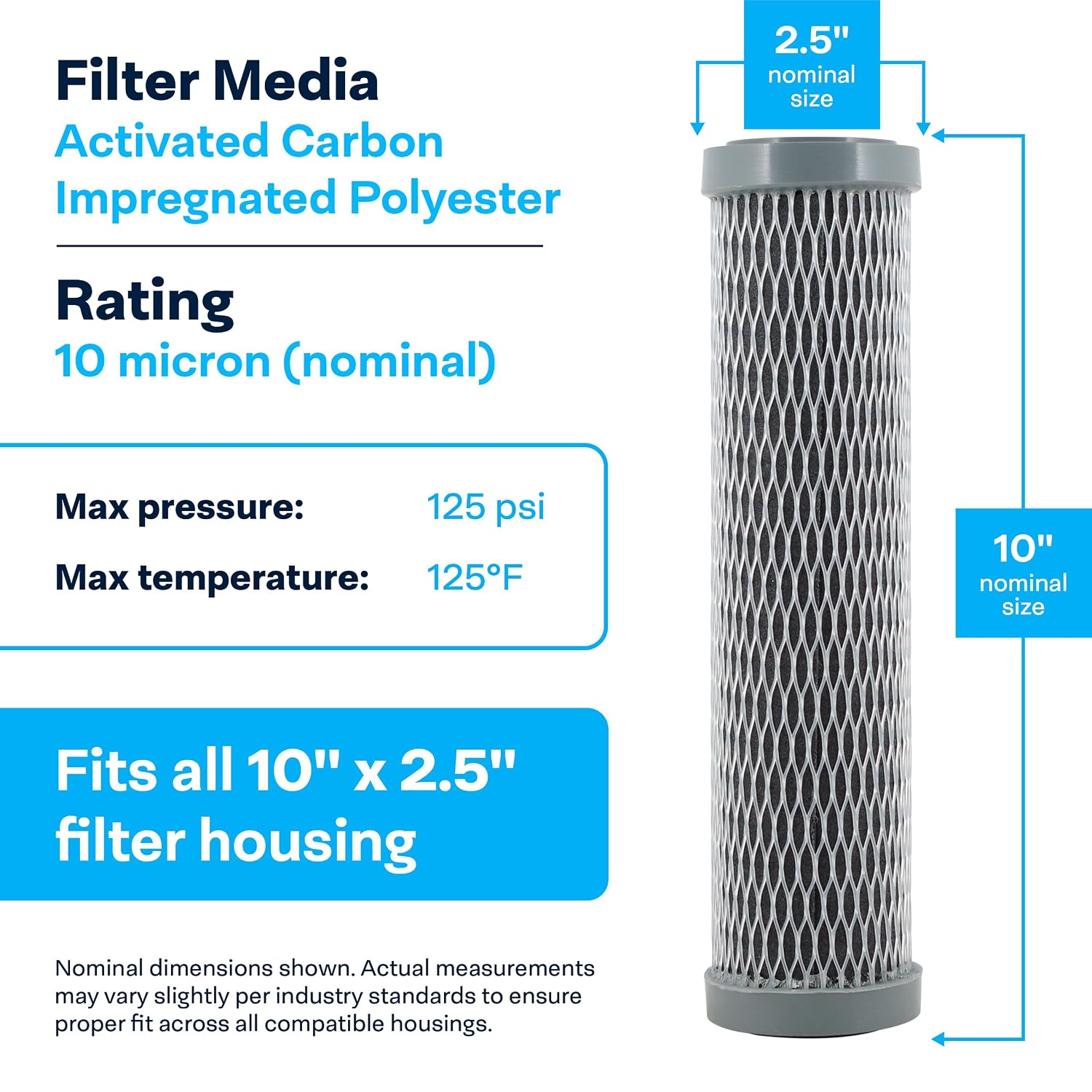 SpiroPure SP-NCP-10 10x2.5 10 Micron Dual Purpose Sediment and Carbon Water Filter Cartridge NCP-10 155367-43 (Case of 24)