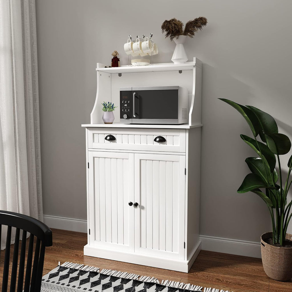 HOLTICO 54' Freestanding Kitchen Pantry Storage Cabinet with Doors and Adjustable Shelves, Microwave Oven Stand with Drawer for Kitchen, Bathroom or Hallway, White