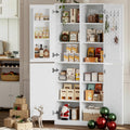IRONCK 71' Kitchen Pantry Storage Cabinet with Storage Rack, Pegboard Doors, 4 Adjustable Shelves, Food Pantry Cabinet, Freestanding Tall Cupboard for Dining Room, Kitchen, White