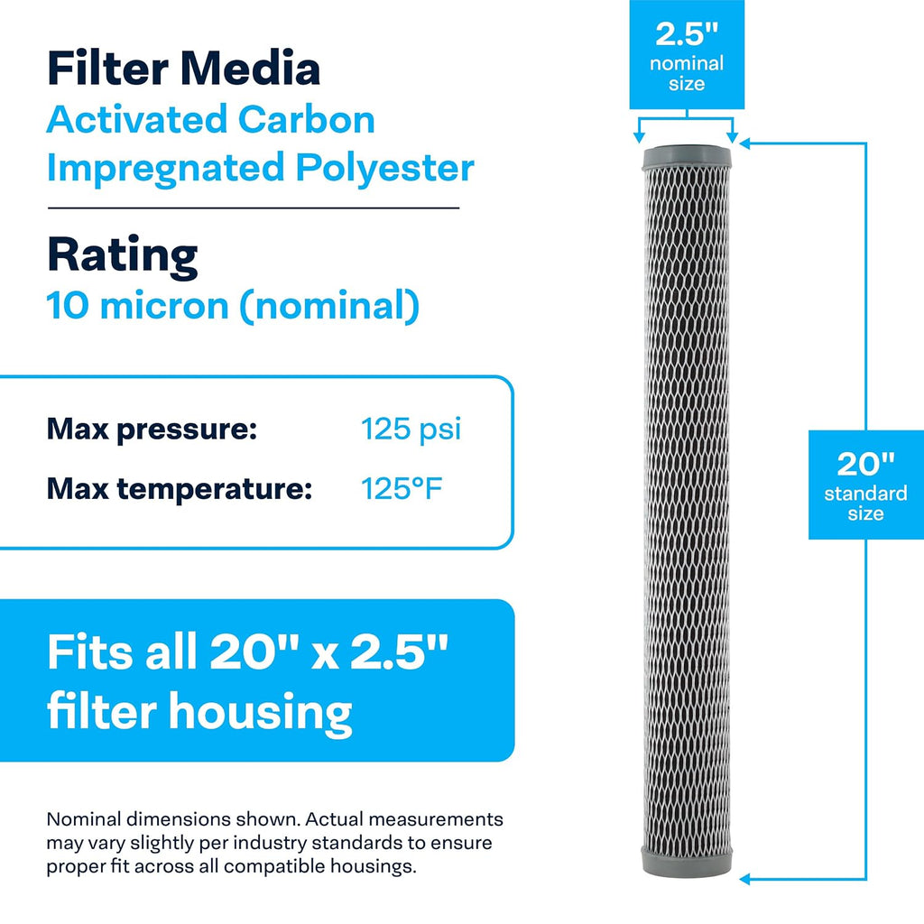 SpiroPure SP-NCP-20 20x2.5 10 Micron Dual Purpose Sediment and Carbon Water Filter Cartridge NCP-20 155397-43 (Case of 14)