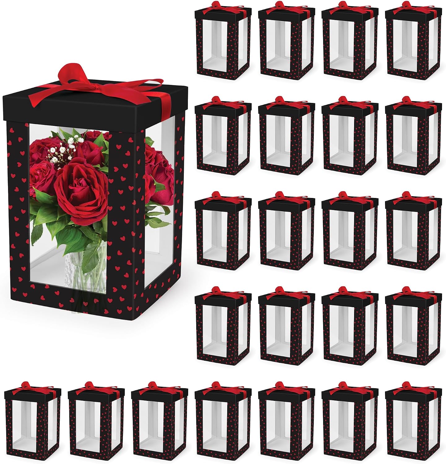 Kristie Gift Box - 24 Pack, Flower Boxes for Arrangements, No Assembly Tools Needed, Clear Gift Box For Flowers & Party Favors, Perfect for Any Birthday, Anniversary, Valentine's Day