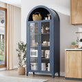 GarveeHome Arched Kitchen Pantry Cabinet - Farmhouse 5 Tier Display Shelf with Adjustable Shelf and 2 Large Glass Doors, Versatile Storage Cupboard for Kitchen, Dining Room, Living Room, Night Blue
