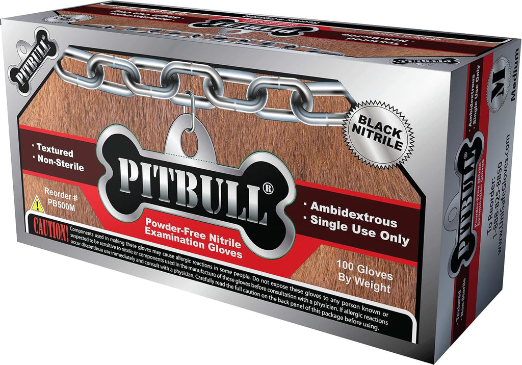 PITBULL Black Nitrile Exam Gloves, 6 Mil, Disposable, Case/1000