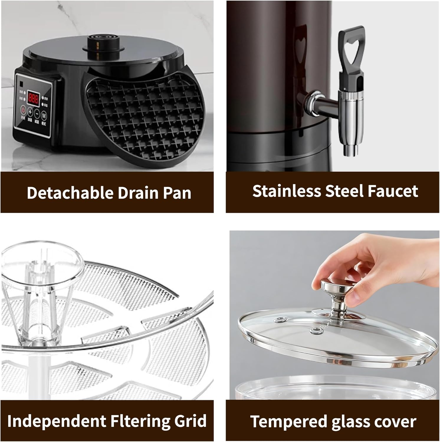 Commercial Coffee Urn Hot Beverage Dispenser Coffee Maker, Food-grade Plastic 9.5 L 60 Cups, Hot Chocolate Machine, Electric Percolator for Catering Hot Water for Hot Cocoa, Drink, Tea, Juice