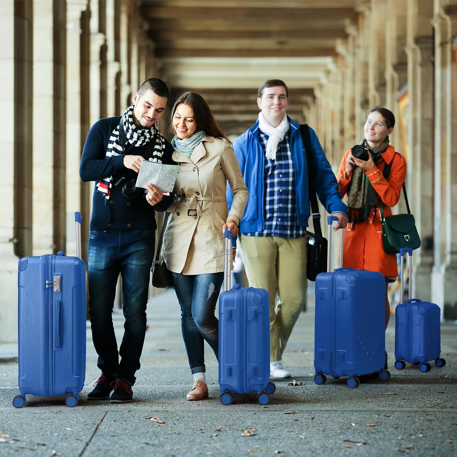 Karl home Luggage Set 4 Piece Suitcase Sets with TSA Lock Moulded Corner 4 Spinner Wheels, ABS Hardside Trolley Travel Case for Carry On Check-in Business Trip, Dark Blue (16/20/24/28)