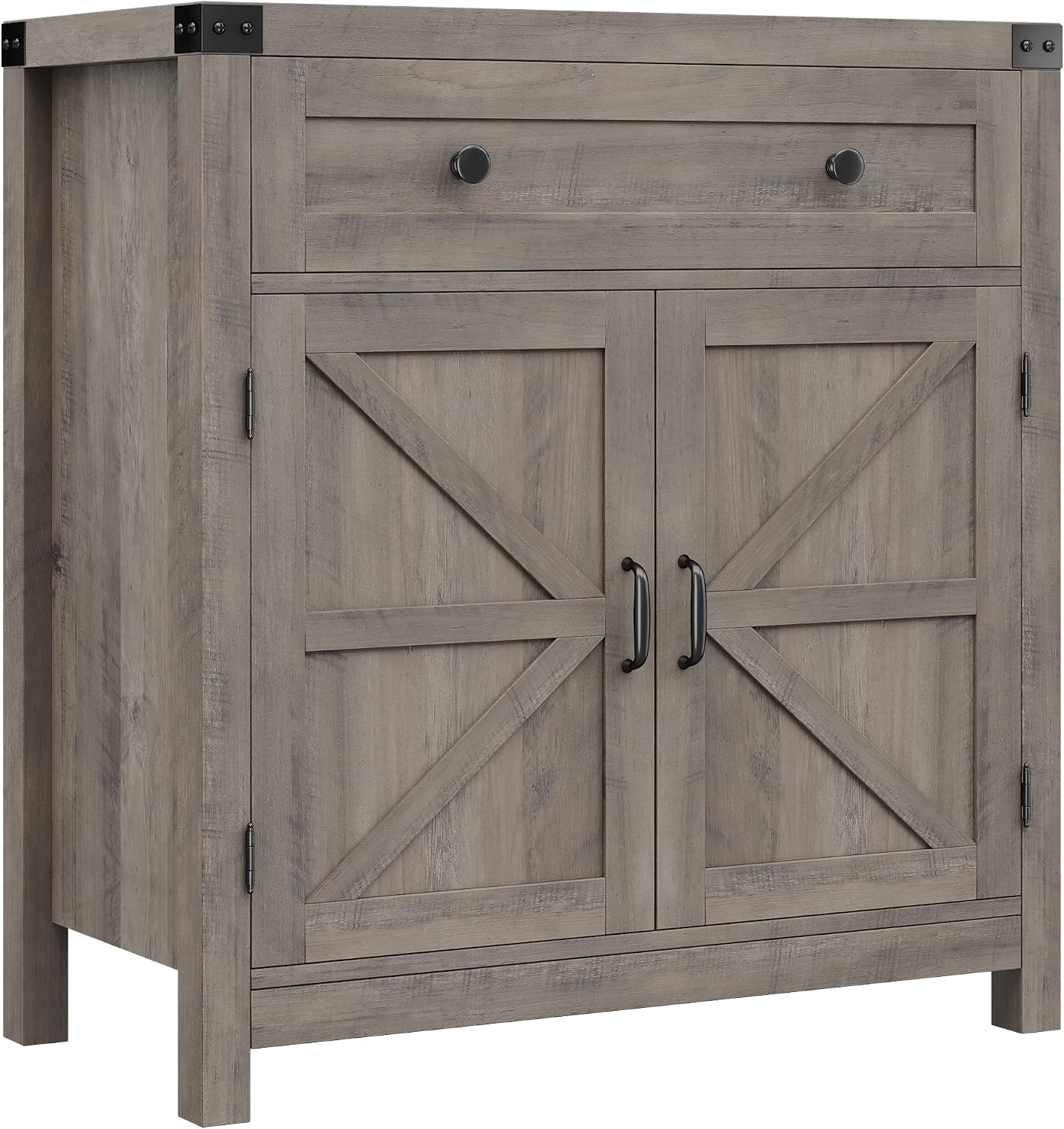 HOSTACK Coffee Bar Cabinet, Kitchen Storage Cabinet, Modern Farmhouse Buffet Sideboard with Drawer and Adjustable Shelf, Barn Door Accent Cabinets for Kitchen, Dining Room, Entryway, Ash Grey