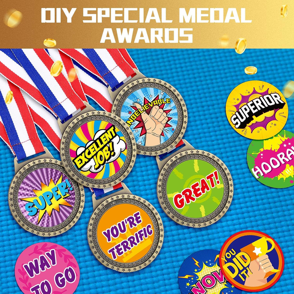 Sasylvia Blank Award Medals with Neck Ribbons Create Your Own Medals Kit Cheer Winner Participation Trophy Metal Gifts for Soccer Football Party Game