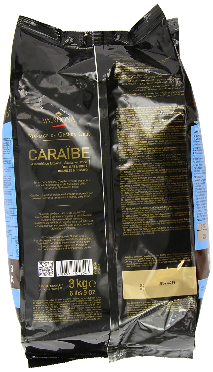 Valrhona Dark Chocolate - 66% Cacao - Caraibe - 6 lbs 9 oz bag of feves
