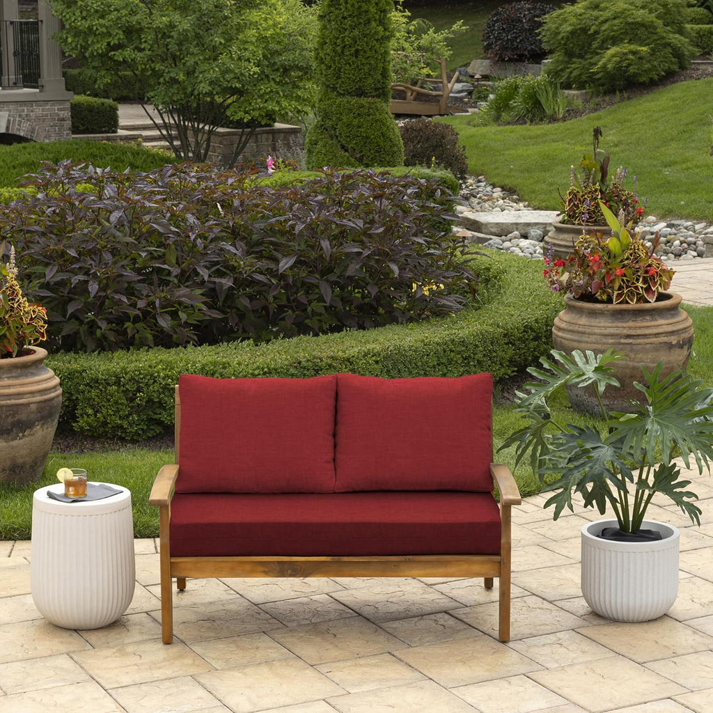 Arden Outdoor Loveseat Cushion Set, 48 x 24, Water Repellent, Fade Resistant, Cushion Set for Couch, Bench, and Swing 48 x 24, Ruby Red Leala