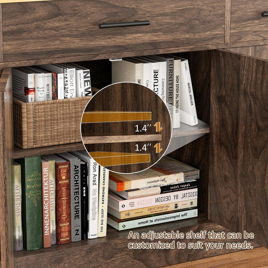 Vongrasig Buffet Cabinet with Drawers, 53' Large Sideboard Buffet Kitchen Storage Cabinet, Modern Farmhouse Coffee Bar with Shelves and Doors, Wood Buffet Table for Kitchen, Dining Room, Rustic Brown