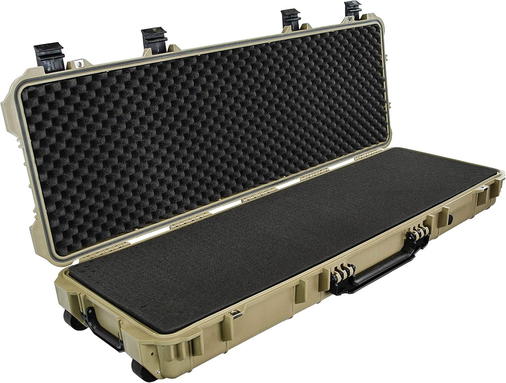 Eylar 48' Inch Protective Roller Rifle Hard Case with Foam, Waterproof & Crushproof, Two Rifles Or Multiple Guns, Pressure Valve with Lockable Fittings Tan FDE