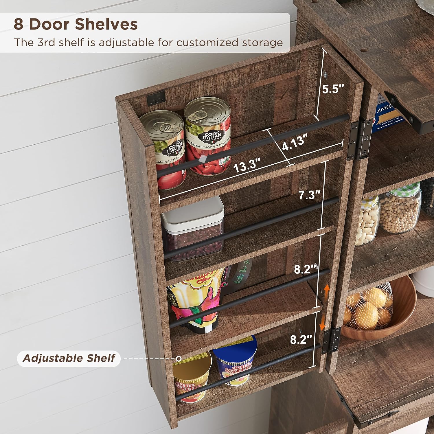 ACCOHOHO 72' Tall Kitchen Pantry, Farmhouse Storage Cabinet with Barn Doors, Organizer, Drawer and Adjustable Shelves, Rustic Wood Cupboard for Kitchen, Dining Room, Bathroom, Rustic Brown