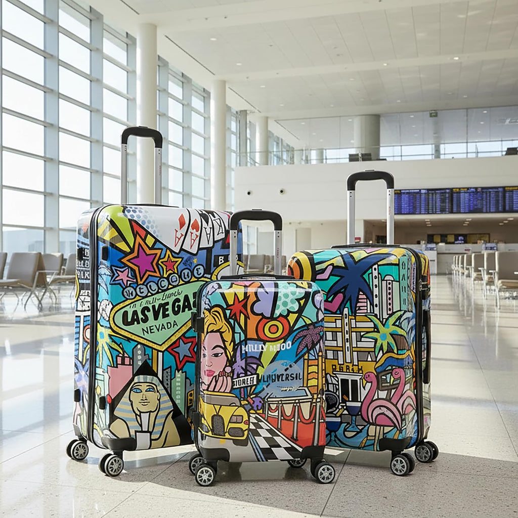 InUSA Cities Print Luggage with Spinner Wheels | Durable Lightweight Hardside Suitcase | Travel Bag with Handle and Trolley | (20in, 24in, 28in) 3 Piece Set