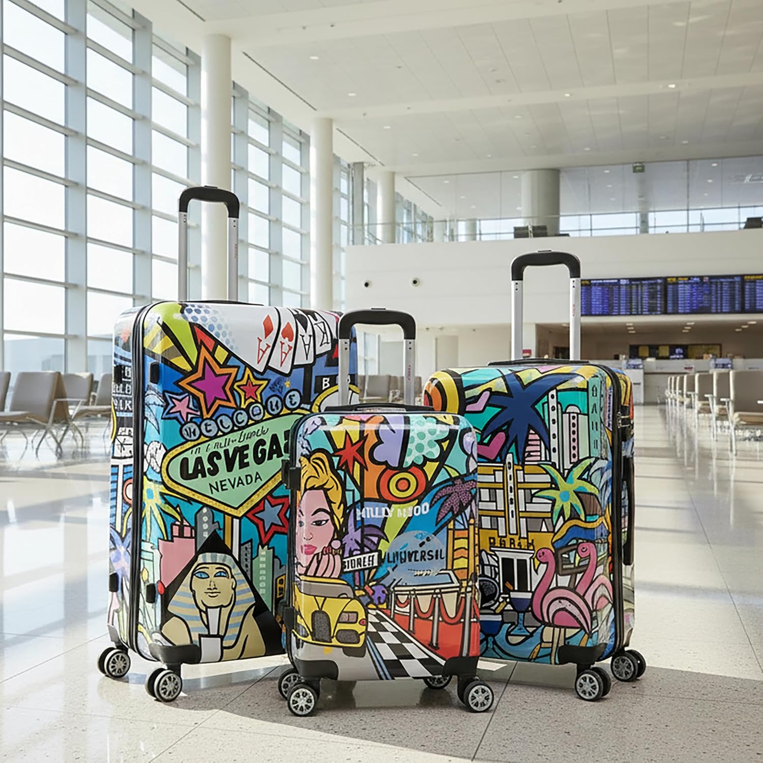 InUSA Cities Print Luggage with Spinner Wheels | Durable Lightweight Hardside Suitcase | Travel Bag with Handle and Trolley | (20in, 24in, 28in) 3 Piece Set