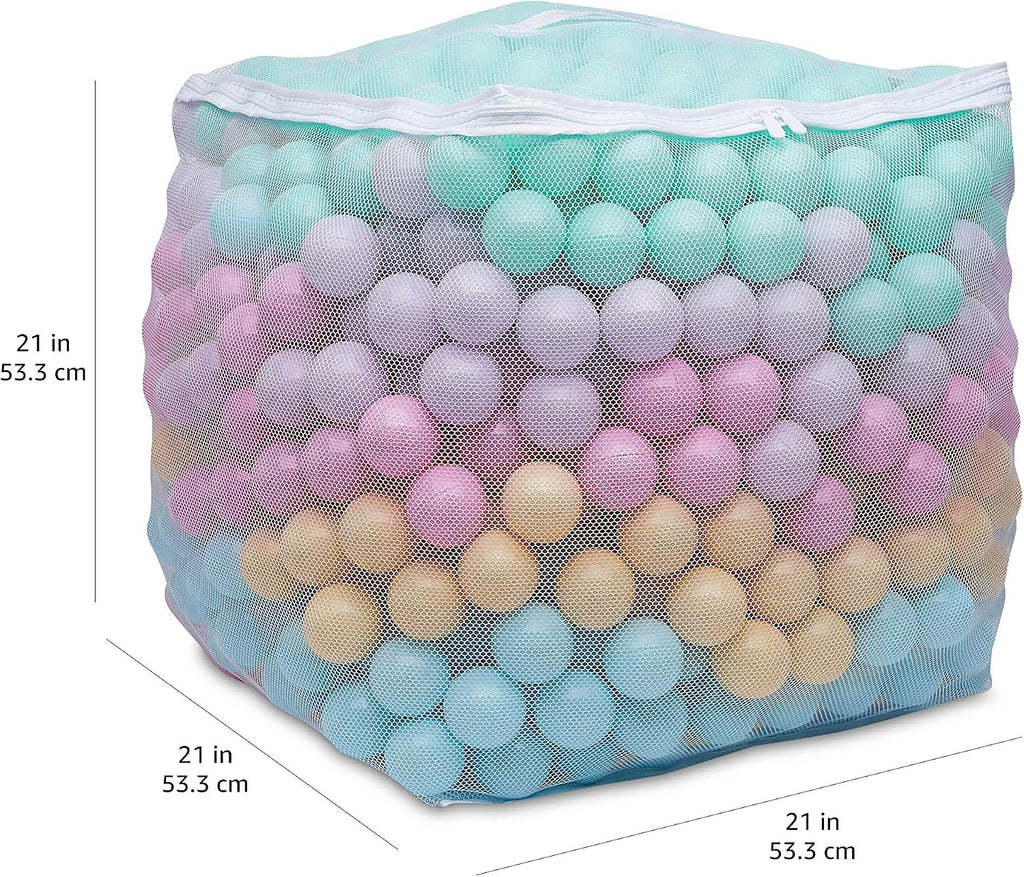 Amazon Basics BPA-Free Ball Pit Balls with Storage Bag, Crush-Proof Plastic for Toddlers Kids 12+ Months Play, 6 Pastel Colors, 1000 Count