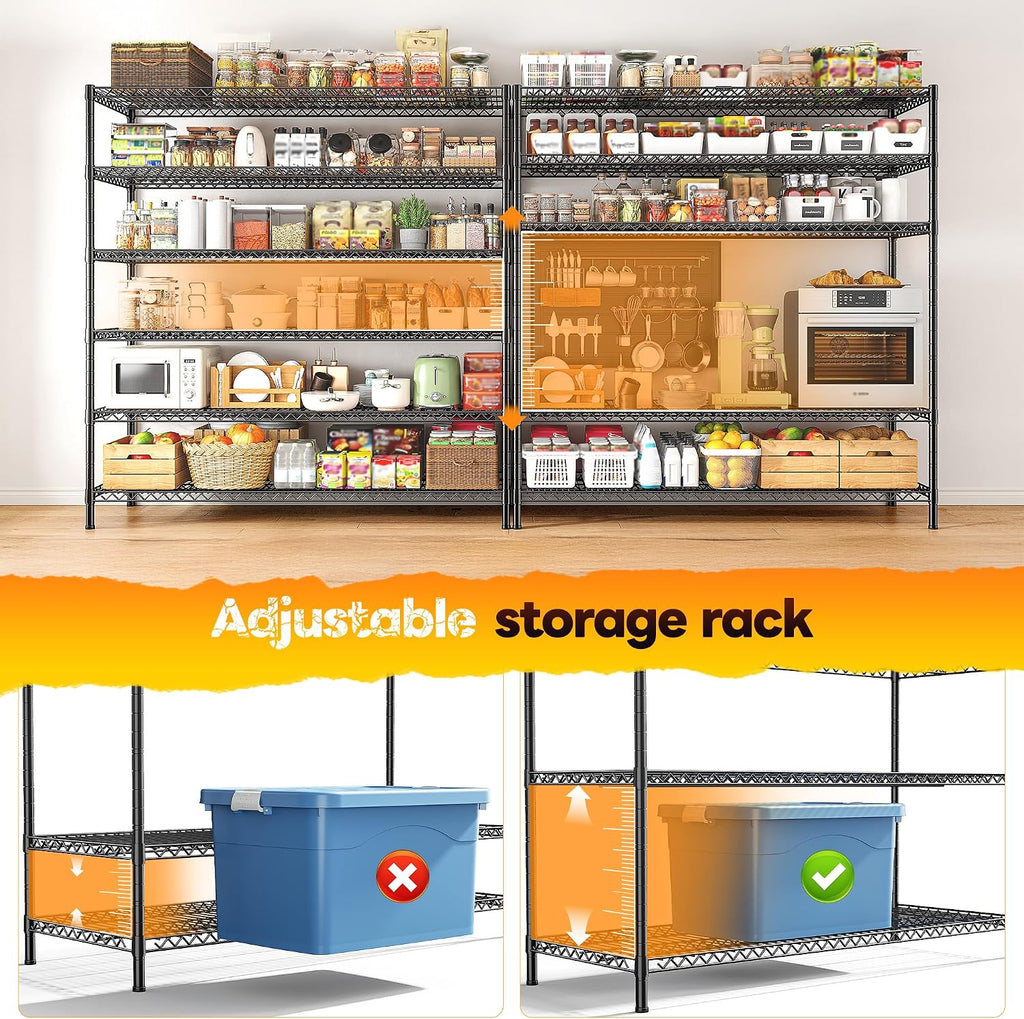 REIBII 83' H Storage Shelves 3840LBS Metal Shelving Unit 6 Tier Wire Shelving Commercial Adjustable Garage Shelving Heavy Duty for Storage Rack for Pantry, Garage, Kitchen, 83' H x 55.5' W x 18' D